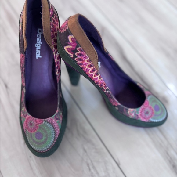 Desigual Green and Purple Artistic Heels - Picture 10 of 11